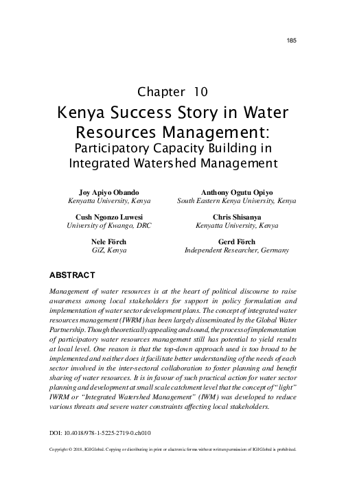 (PDF) Kenya Success Story in Water Resources Management Cush Ngonzo Luwesi Academia.edu