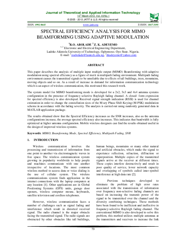 (PDF) Spectral Efficiency Analysis for Mimo Beamforming Using Adaptive ...