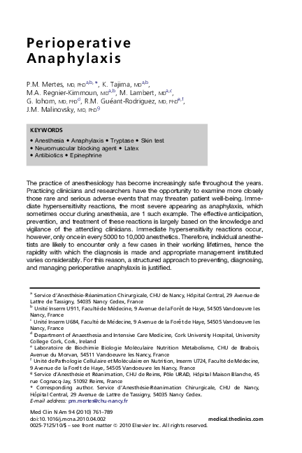 (PDF) Perioperative Anaphylaxis