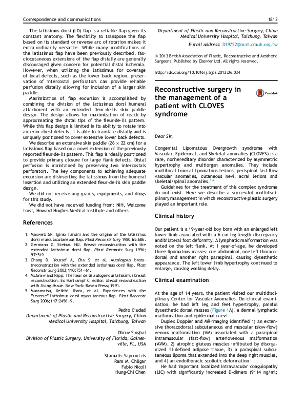 (PDF) Reconstructive surgery in the management of a patient with CLOVES
