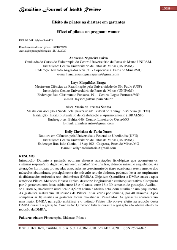 (PDF) Efeito do pilates na diástase em gestantes / Effect of pilates on ...