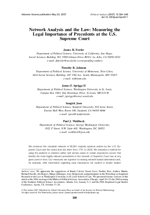 (PDF) Network Analysis and the Law: Measuring the Legal Importance of ...