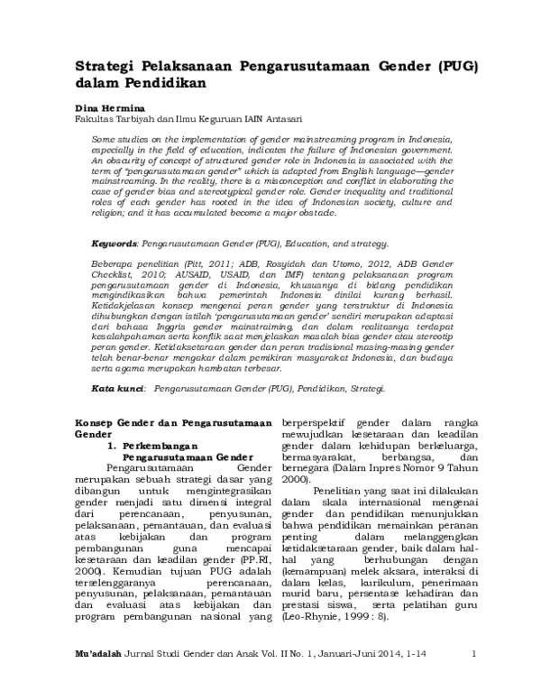 (PDF) Strategi Pelaksanaan Pengarusutamaan Gender (PUG) dalam Pendidikan