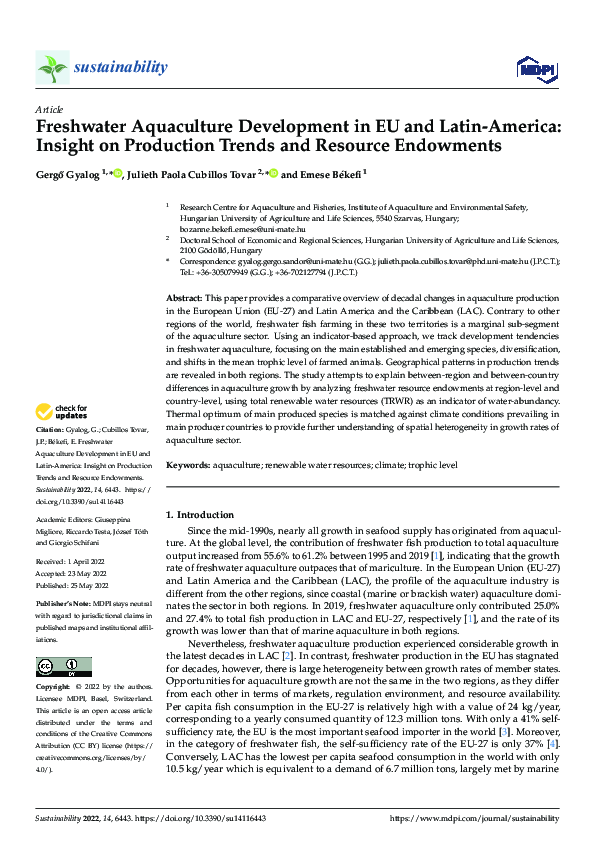 (PDF) Freshwater Aquaculture Development in EU and Latin-America ...