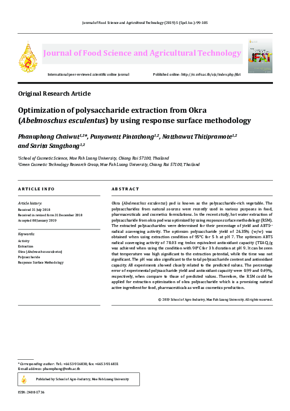 (PDF) Optimization of polysaccharide extraction from Okra (Abelmoschus ...