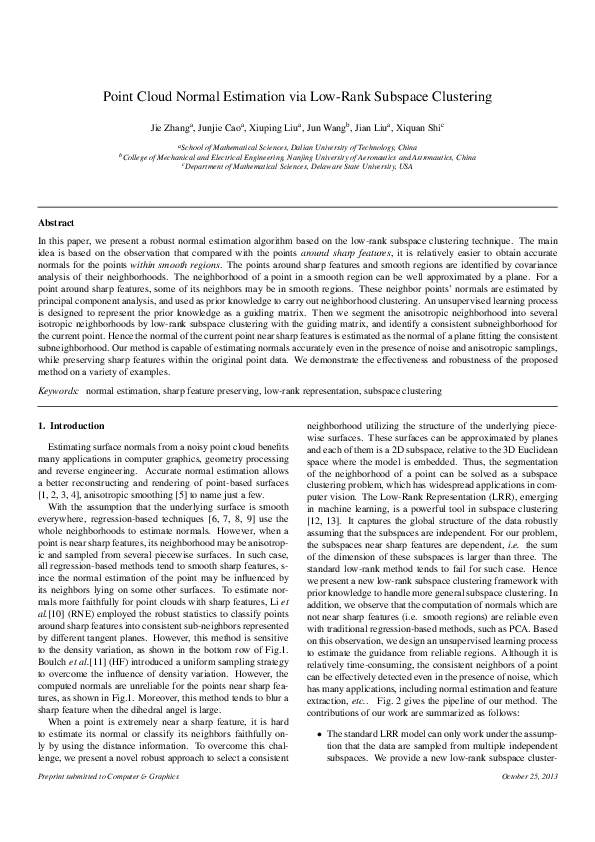 (PDF) Point cloud normal estimation via low-rank subspace clustering
