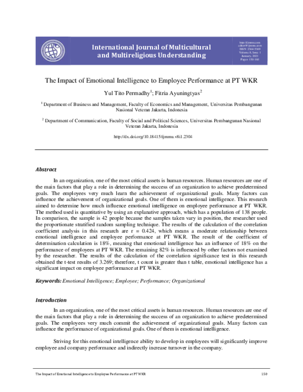 (PDF) The Impact of Emotional Intelligence to Employee Performance at ...