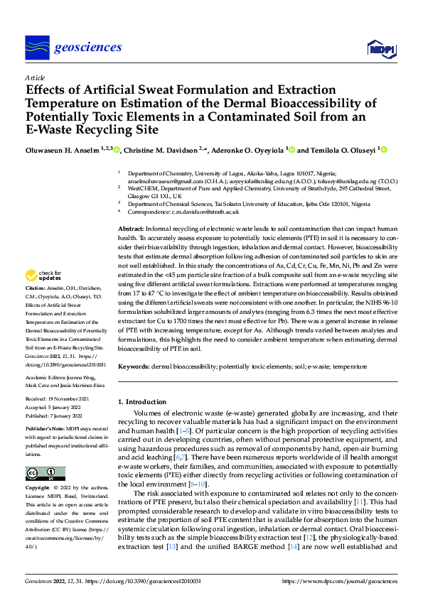 (PDF) Effects of Artificial Sweat Formulation and Extraction ...