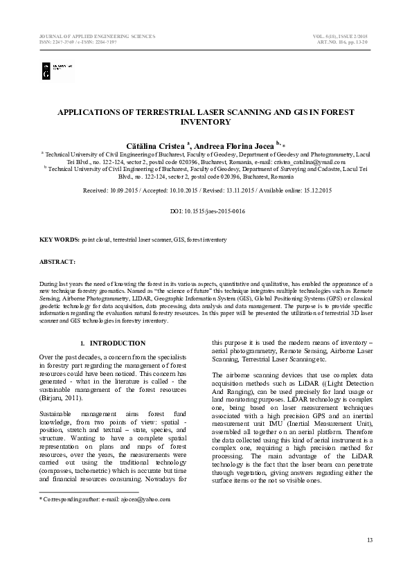 (PDF) Applications Of Terrestrial Laser Scanning And GIS In Forest ...