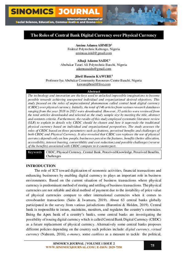 (PDF) The Roles of Central Bank Digital Currency over Physical Currency