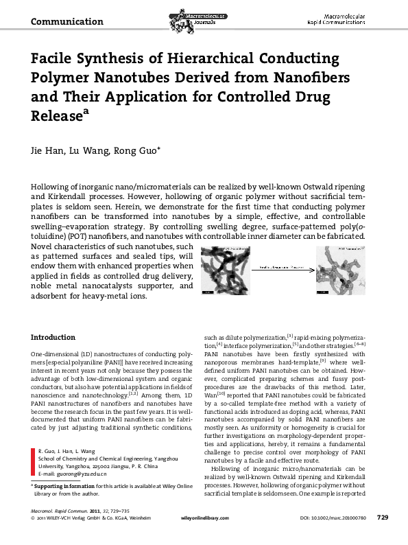 (PDF) Facile Synthesis of Hierarchical Conducting Polymer Nanotubes ...