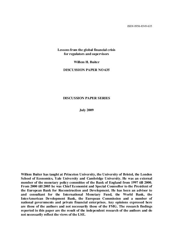(PDF) Lessons from the global financial crisis for regulators and ...