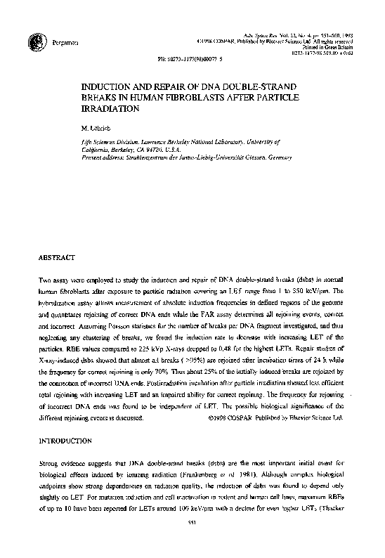 (PDF) Induction and repair of DNA double-strand breaks in human ...