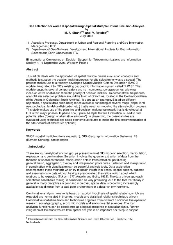 (PDF) Site selection for waste disposal through spatial multiple ...
