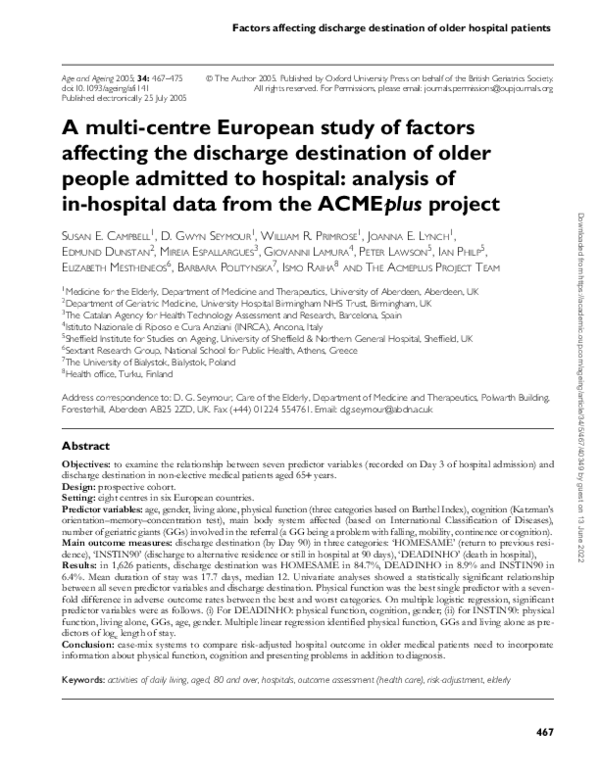 (PDF) A multi-centre European study of factors affecting the discharge ...
