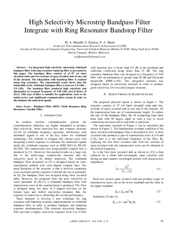 (PDF) High Selectivity Microstrip Bandpass Filter Integrate with Ring ...