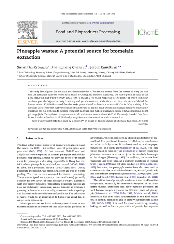(PDF) Pineapple wastes A potential source for bromelain extraction