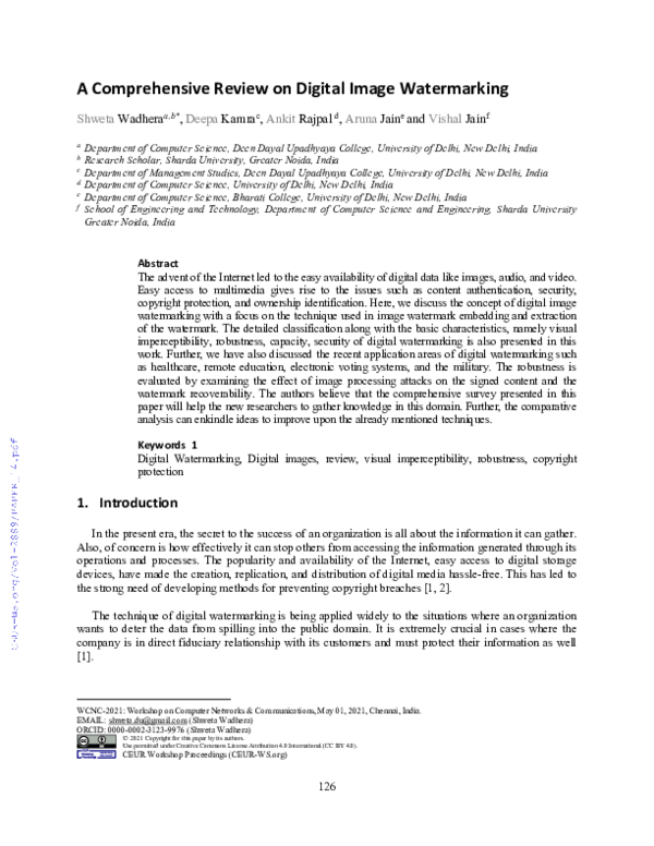 (PDF) A Comprehensive Review on Digital Image Watermarking Ankit