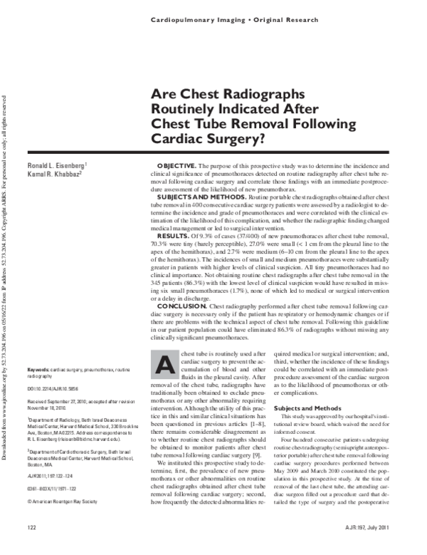 (PDF) Are Chest Radiographs Routinely Indicated After Chest Tube