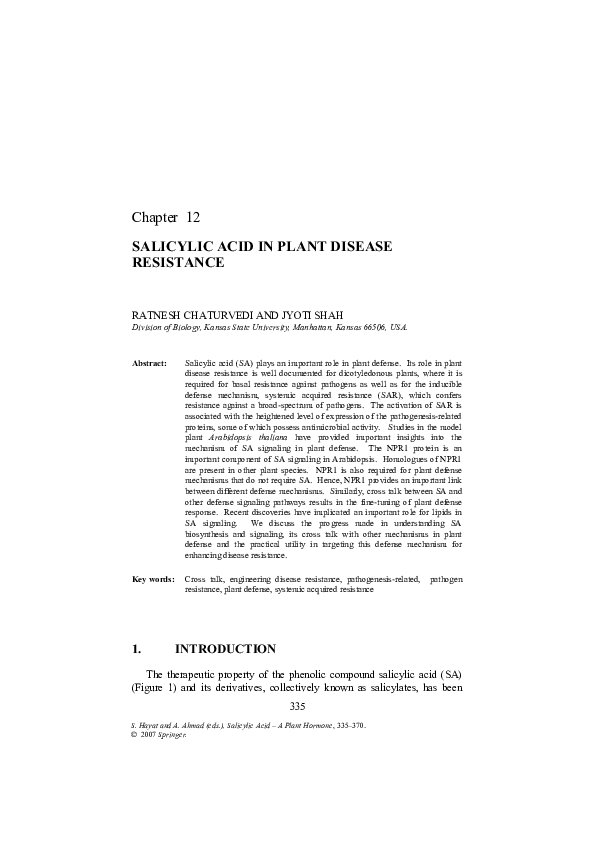 (PDF) Salicylic Acid in Plant Disease Resistance