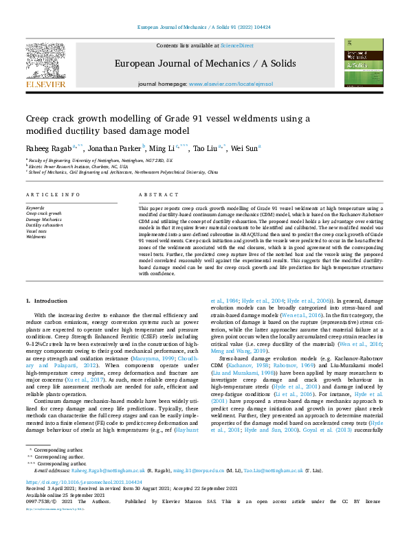 (PDF) Creep crack growth modelling of Grade 91 vessel weldments using a ...