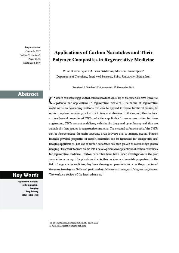 (PDF) Applications of Carbon Nanotubes and Their Polymer Composites in ...