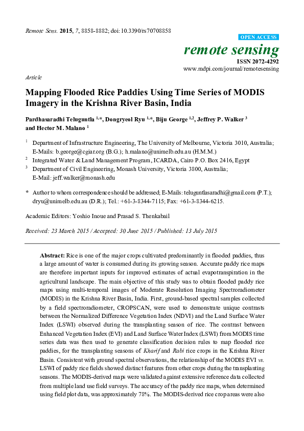(PDF) Mapping Flooded Rice Paddies Using Time Series of MODIS Imagery ...