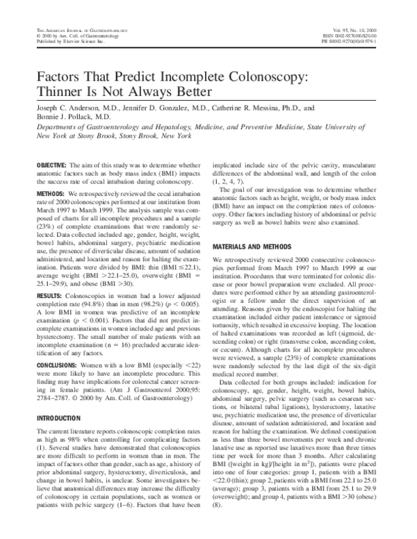 (PDF) Factors That Predict Incomplete Colonoscopy: Thinner Is Not ...