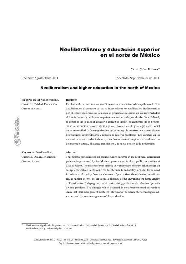 (PDF) Neoliberalismo y educación superior en el norte de México