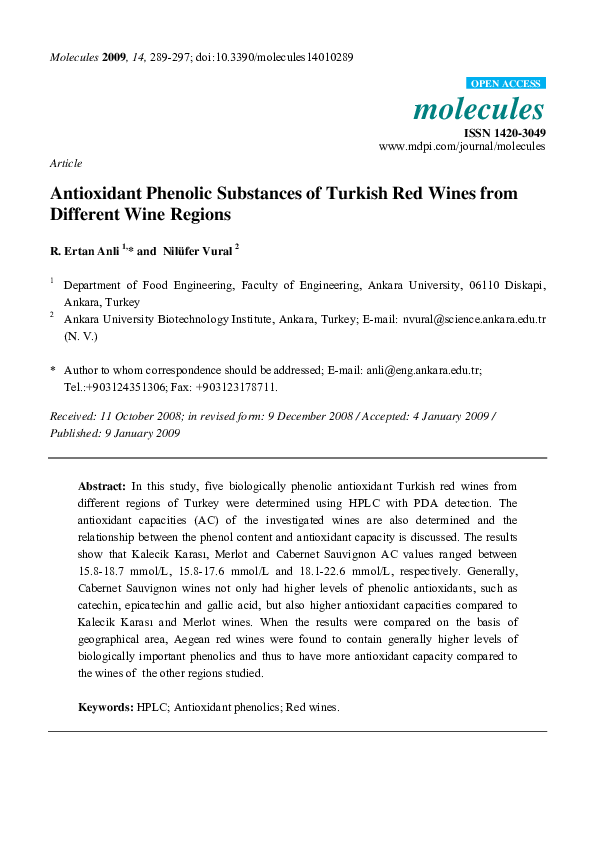(PDF) Antioxidant Phenolic Substances of Turkish Red Wines from ...