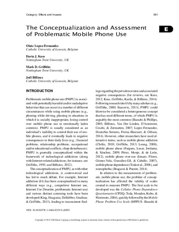 (PDF) The Conceptualization and Assessment of Problematic Mobile Phone Use