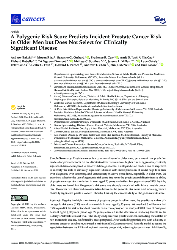 (PDF) A Polygenic Risk Score Predicts Incident Prostate Cancer Risk in ...