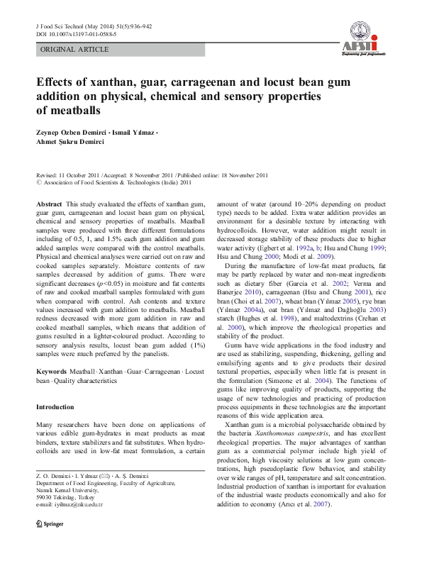 (PDF) Effects of xanthan, guar, carrageenan and locust bean gum