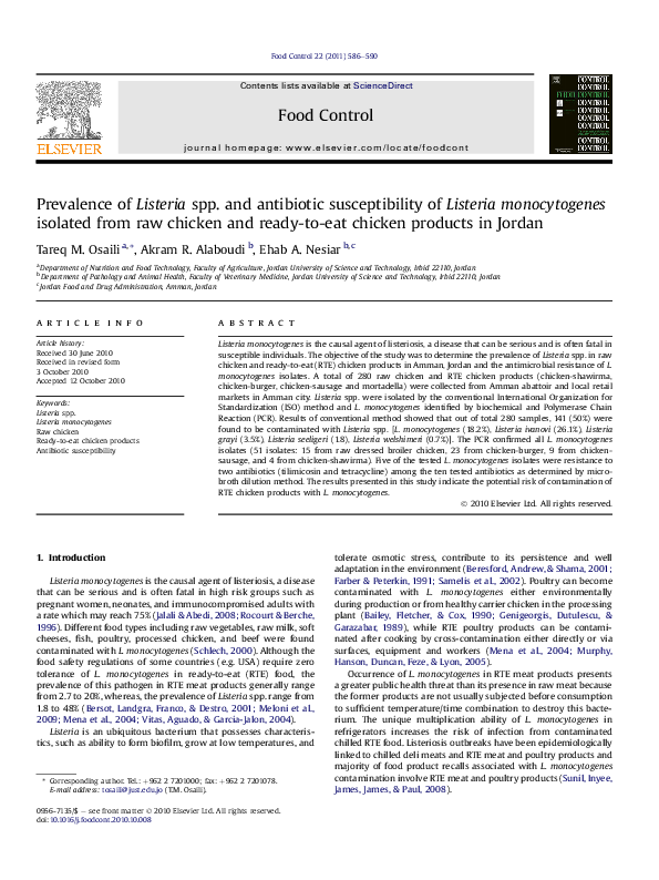 (PDF) Prevalence of Listeria spp. and antibiotic susceptibility of ...