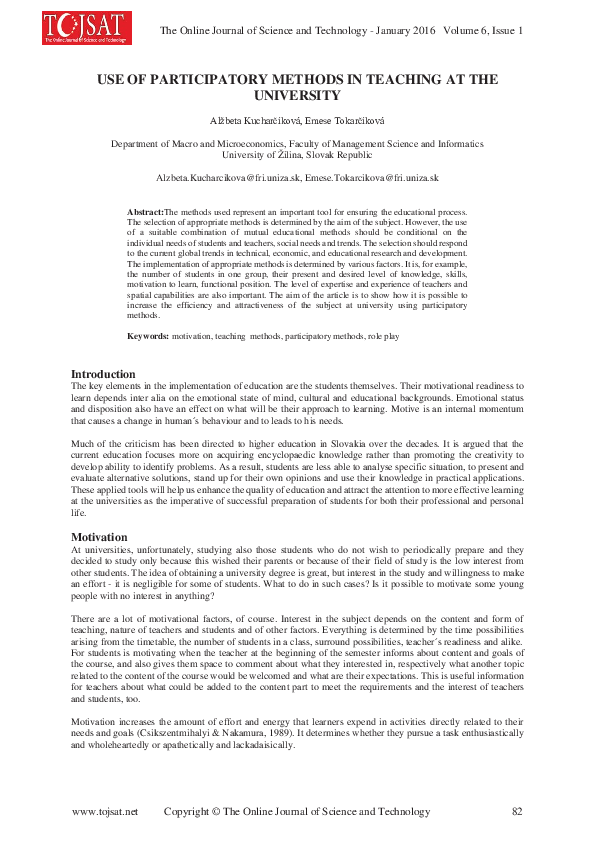 (PDF) Use of Participatory Methods in Teaching at the University