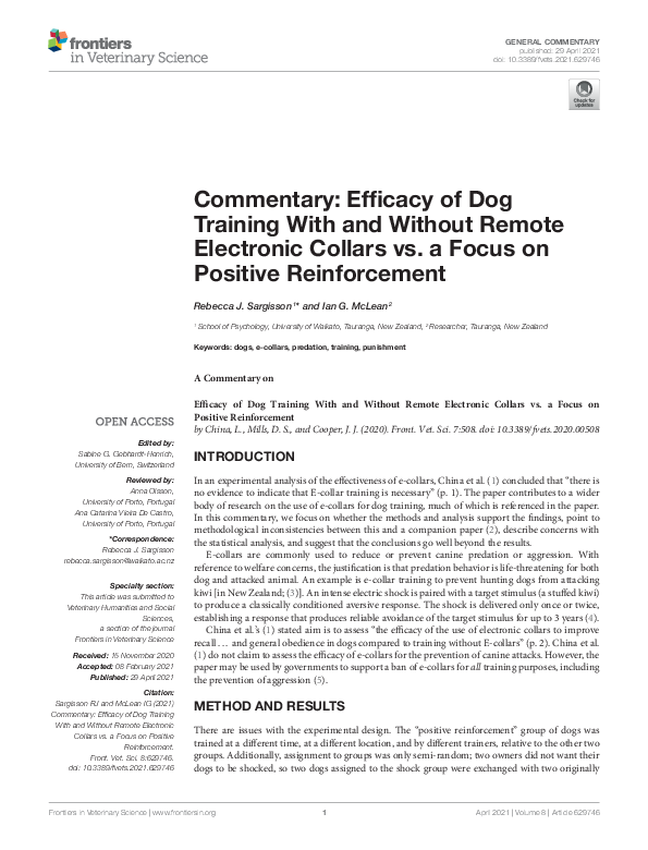 (PDF) Commentary Efficacy of Dog Training With and Without Remote