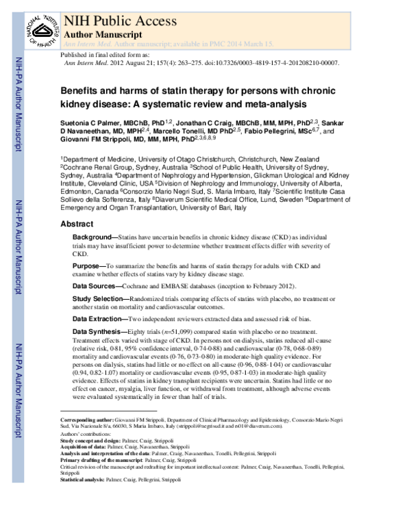 (PDF) Faculty of 1000 evaluation for Benefits and Harms of Statin ...