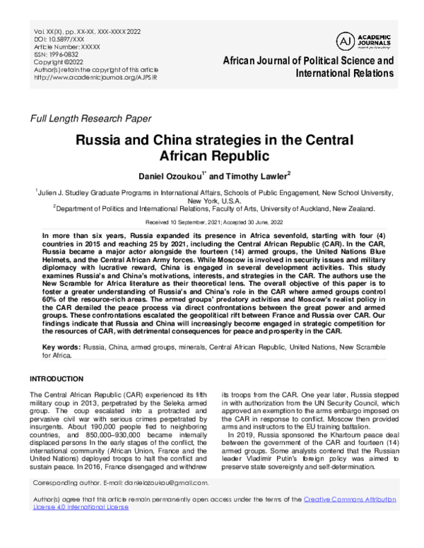 (PDF) Russia and China strategies in the Central African Republic