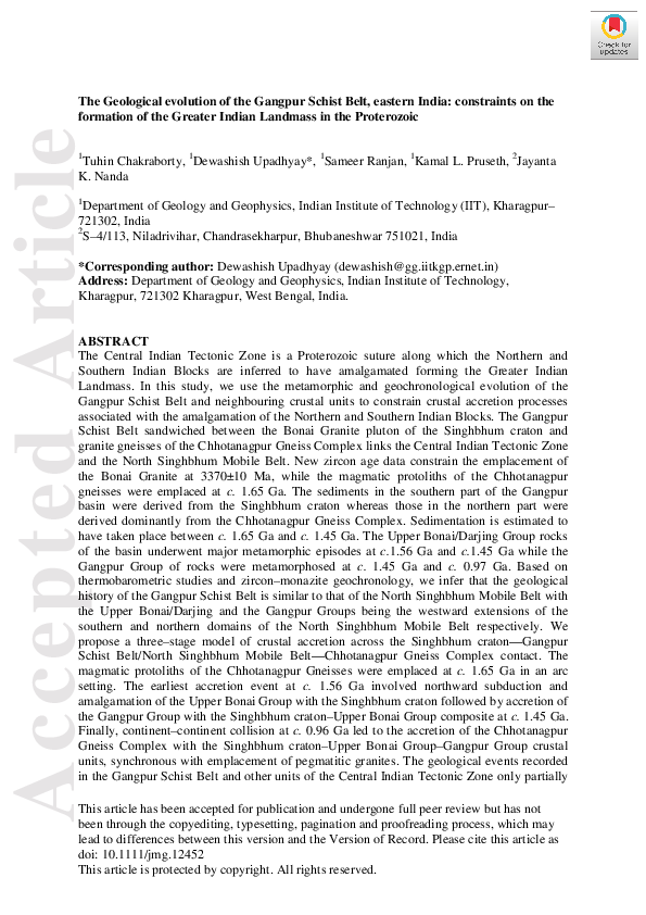 (PDF) The geological evolution of the Gangpur Schist Belt, eastern