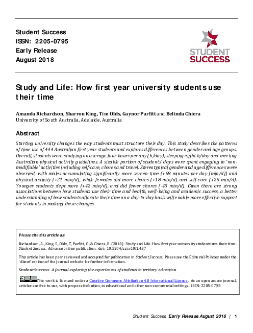 (PDF) Study and Life: How first year university students use their time