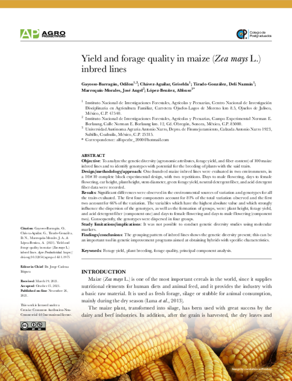 (PDF) Yield and forage quality in maize (Zea mays L.) inbred lines