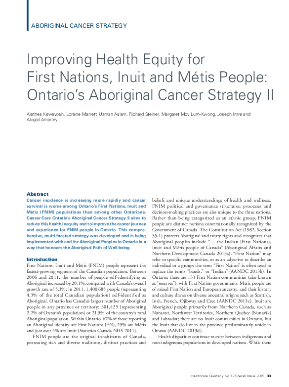(PDF) Improving Health Equity for First Nations, Inuit and Métis People ...