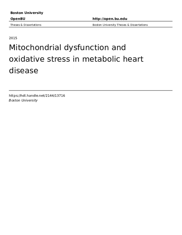 (PDF) Mitochondrial dysfunction and oxidative stress in metabolic heart ...