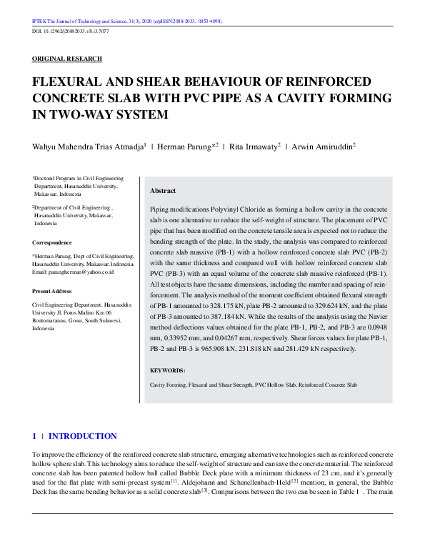 (PDF) Flexural and Shear Behaviour of Reinforced Concrete Slab With PVC