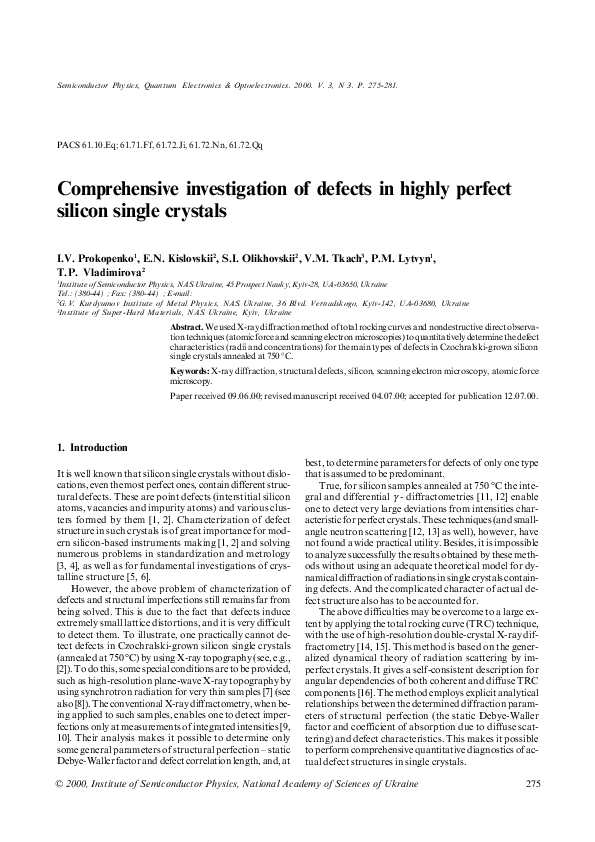 Comprehensive investigation of defects in highly perfect silicon single crystals
