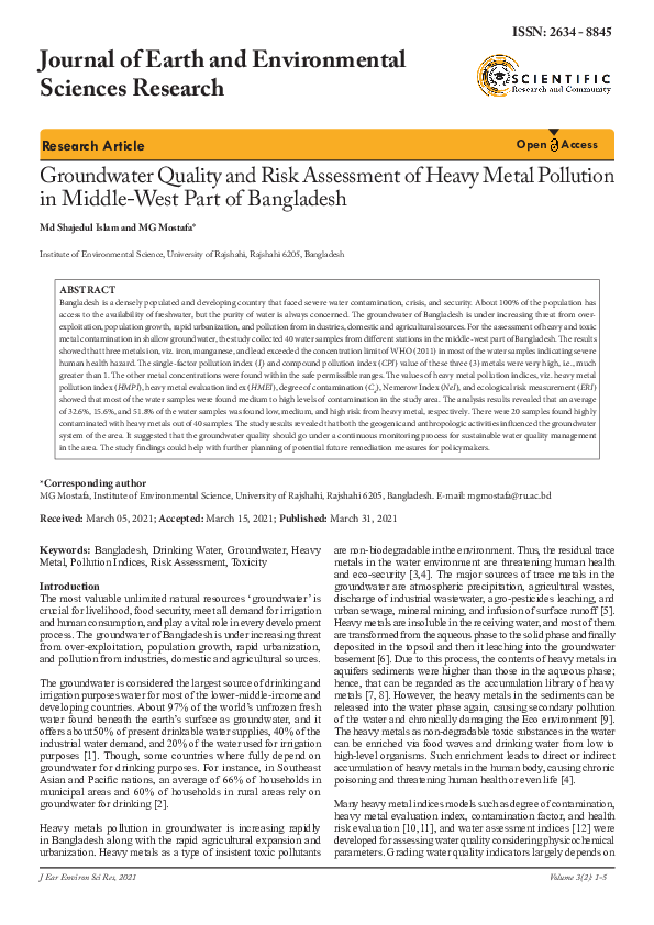 (PDF) Groundwater Quality and Risk Assessment of Heavy Metal Pollution ...