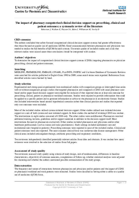 (PDF) The impact of pharmacy computerised clinical decision support on ...