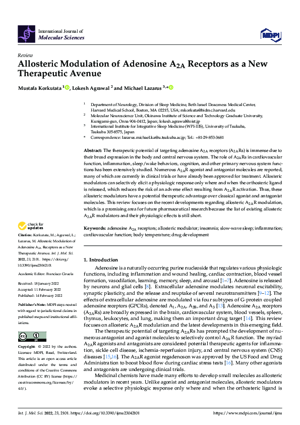 (PDF) Allosteric Modulation of Adenosine A2A Receptors as a New ...