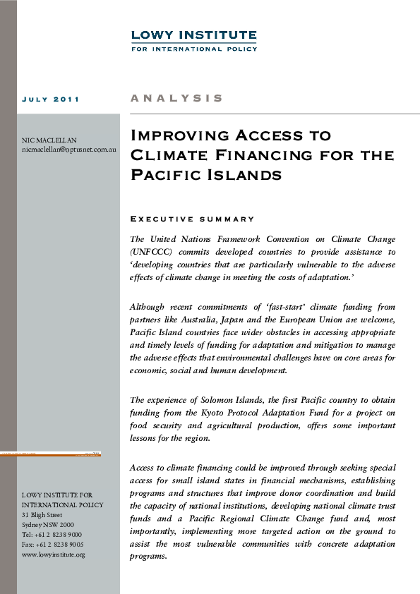 (PDF) Improving Access to Climate Financing for the Pacific Islands