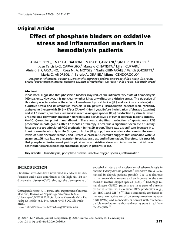 (PDF) Effect of phosphate binders on oxidative stress and inflammation